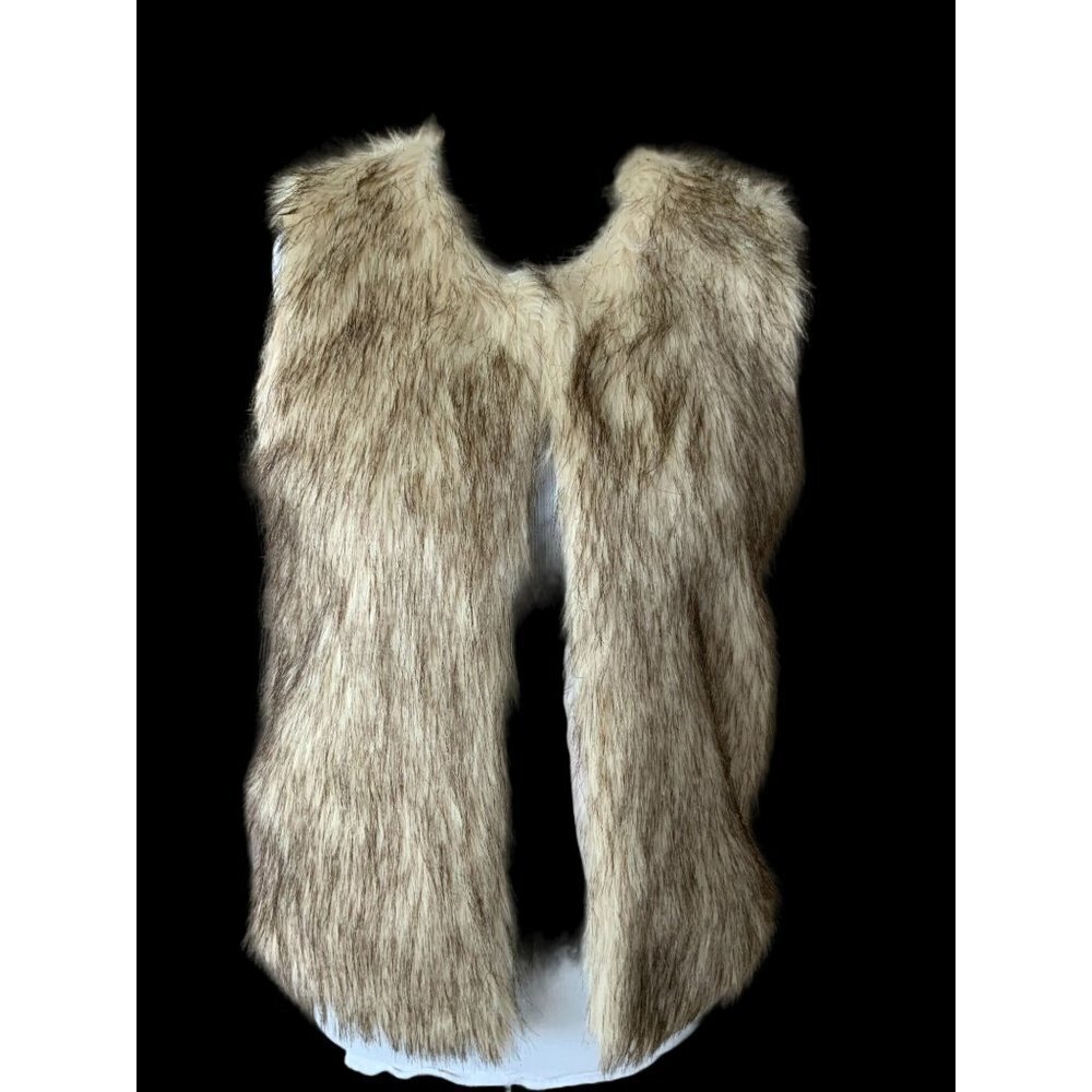 GLAMSIA LADIES SLEEVELESS BROWN HOOK EYE LINED FAUX FUR VEST EUC M - Picture 4 of 8